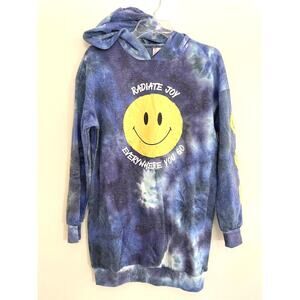 No‎ Boundaries Tie Dye Smiley Face Hoodie Dress Blue Purple Smile Long Sleeve S